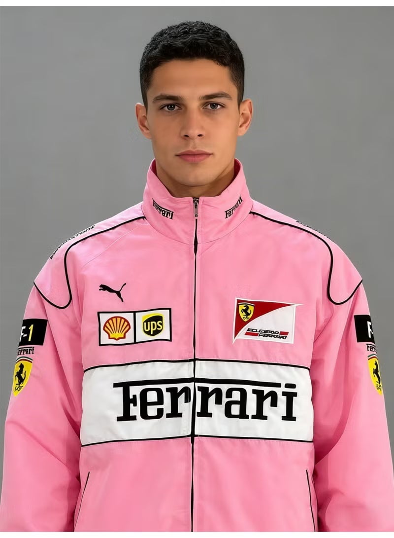 Ferrari racing suit fully embroidered racing suit motorcycle suit riding suit casual cotton-padded jacket thorn men's and women's coats - Image 2